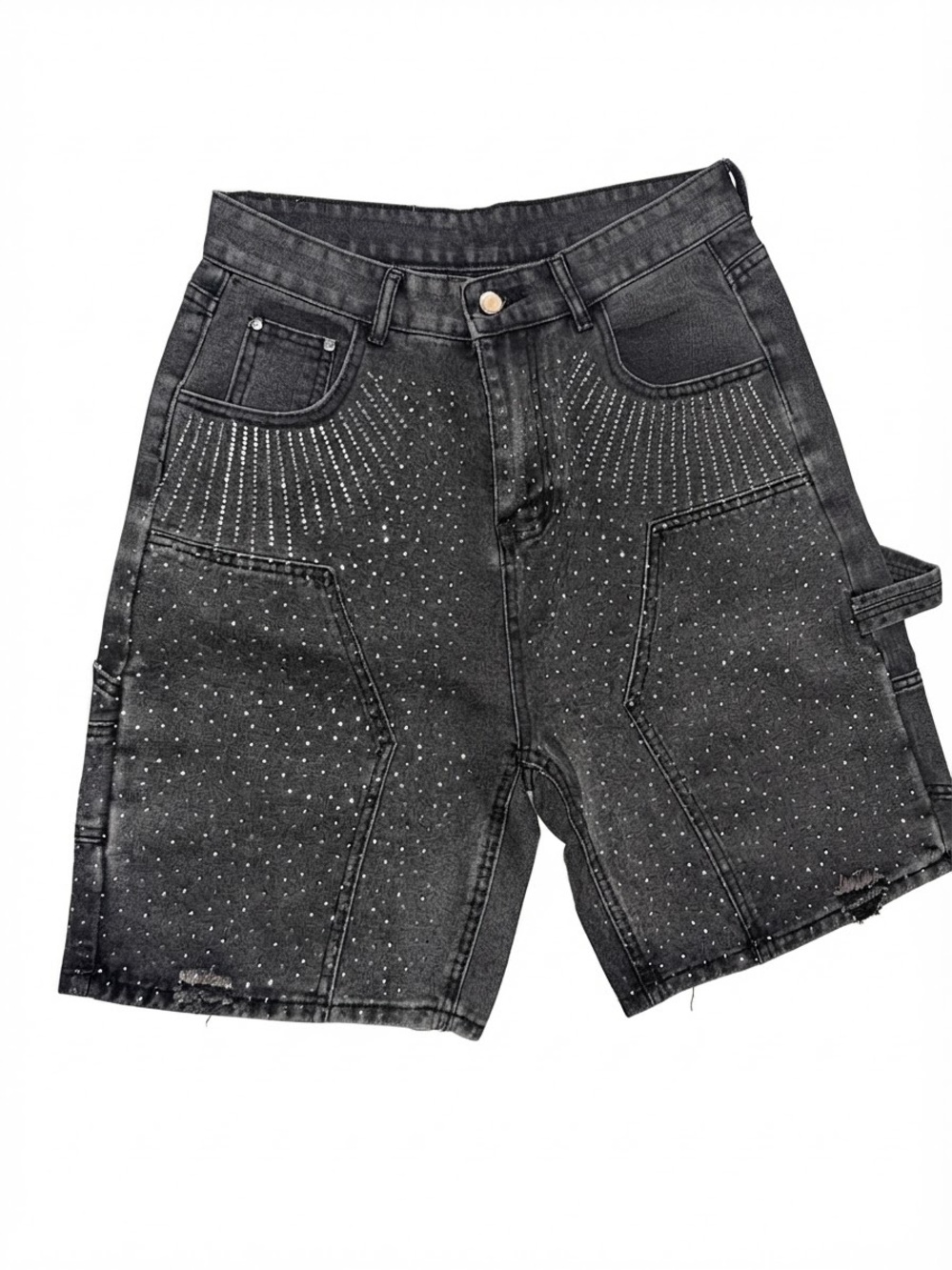 Men's Black Denim Shorts with Stud Detailing Diamonds